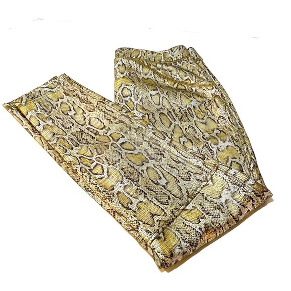 Free People, Gold Python Pull On Skinny Pants, Vegan Leather, Metallic Gold, NWT - Picture 4 of 14